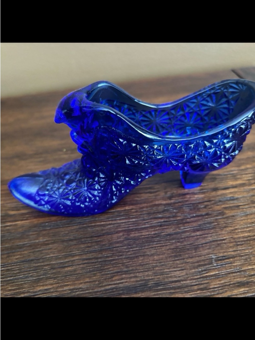Vinatge Mosser Victorian Style Rose Colbalt Blue Glass Slipper/Shoe